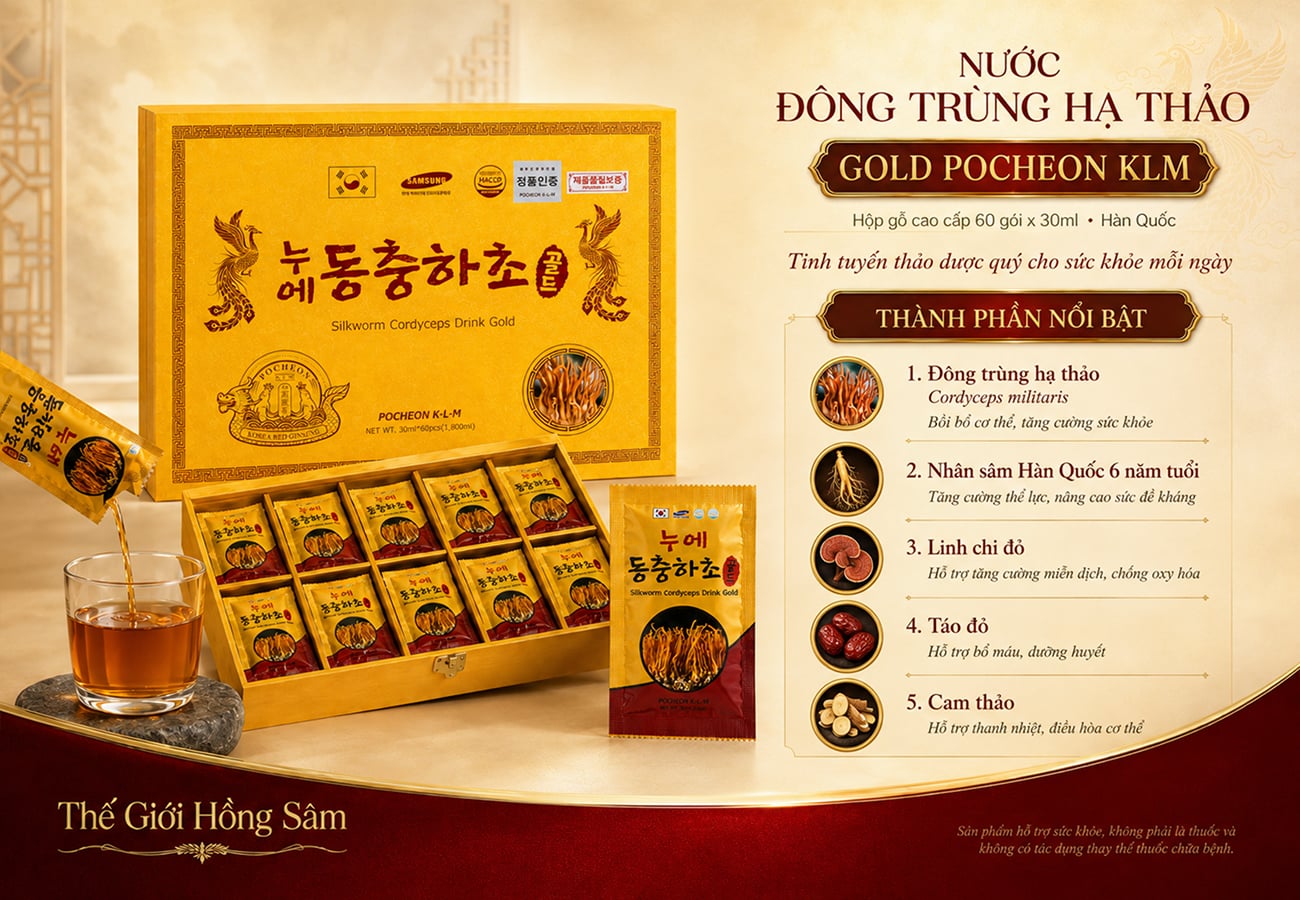 Thành phần Nước Đông Trùng Hạ Thảo Gold Pocheon KLM