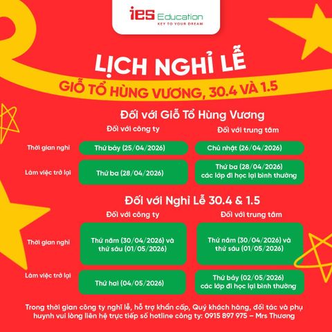 THÔNG BÁO LỊCH NGHỈ LỄ