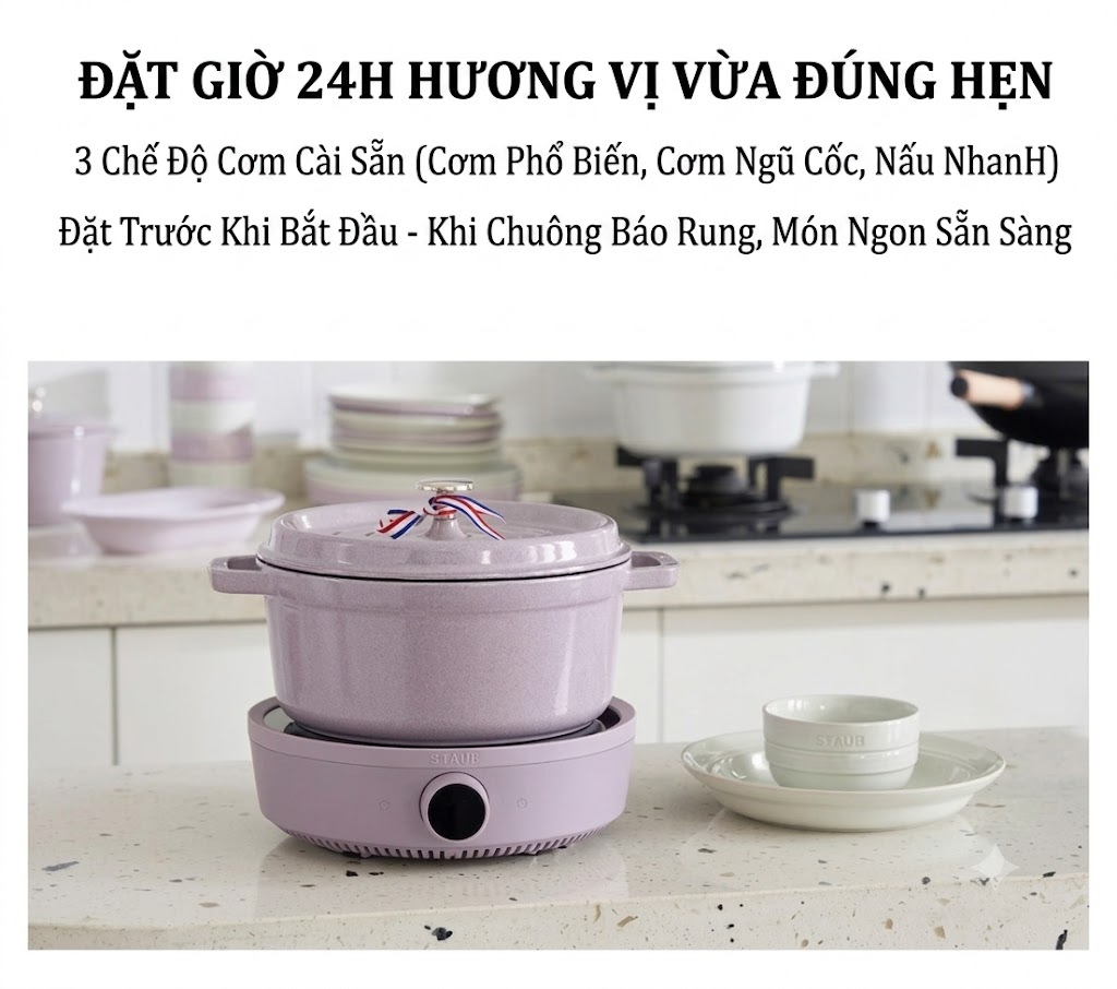 Bếp từ đơn Staub 2000W Điều khiển núm xoay kết hợp cảm ứng hiện đại, thao tác dễ dàng.