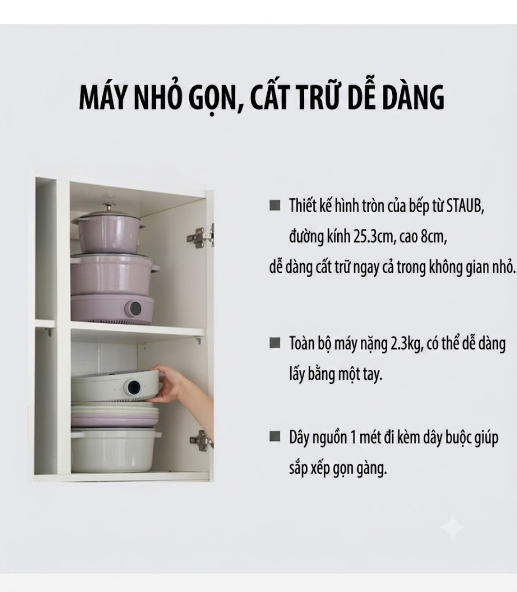 Bếp từ đơn Staub 2000W Điều khiển núm xoay kết hợp cảm ứng hiện đại, thao tác dễ dàng.