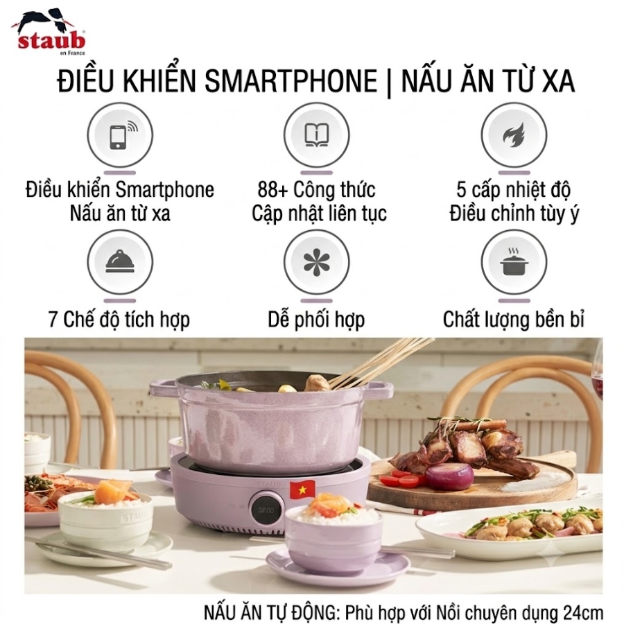 Bếp từ đơn Staub 2000W Nhiều mức công suất & nhiệt độ, đáp ứng mọi nhu cầu nấu nướng.