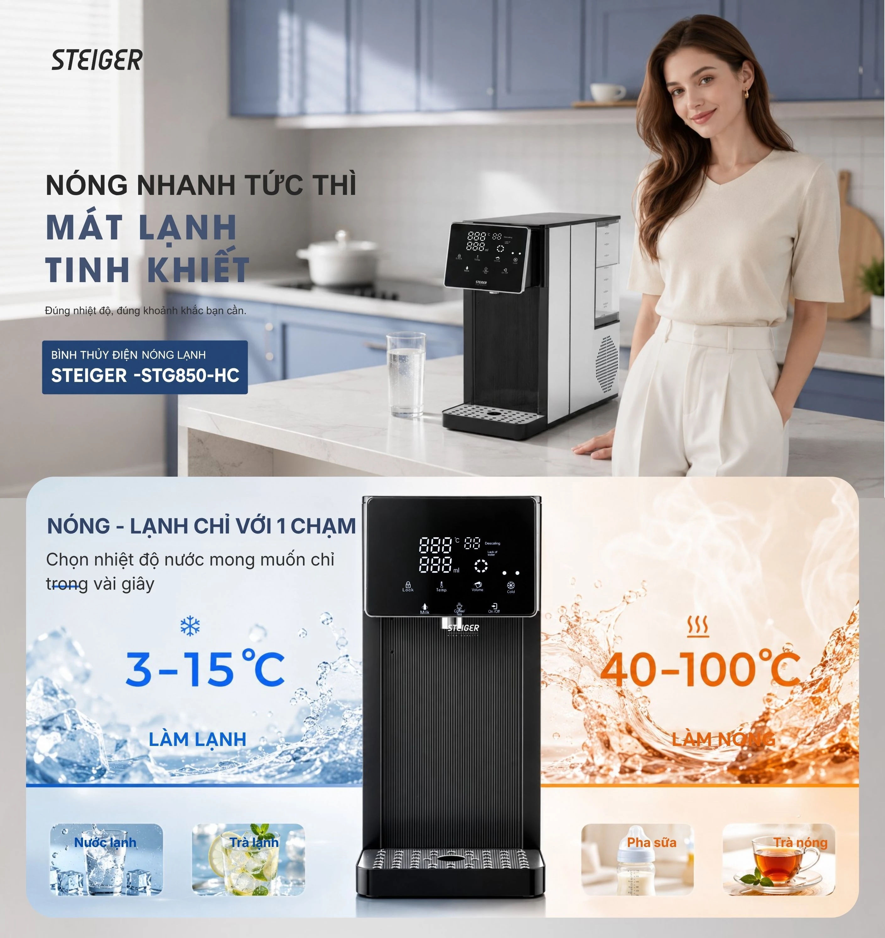 Bình thủy điện nóng lạnh Steiger STG850 HC