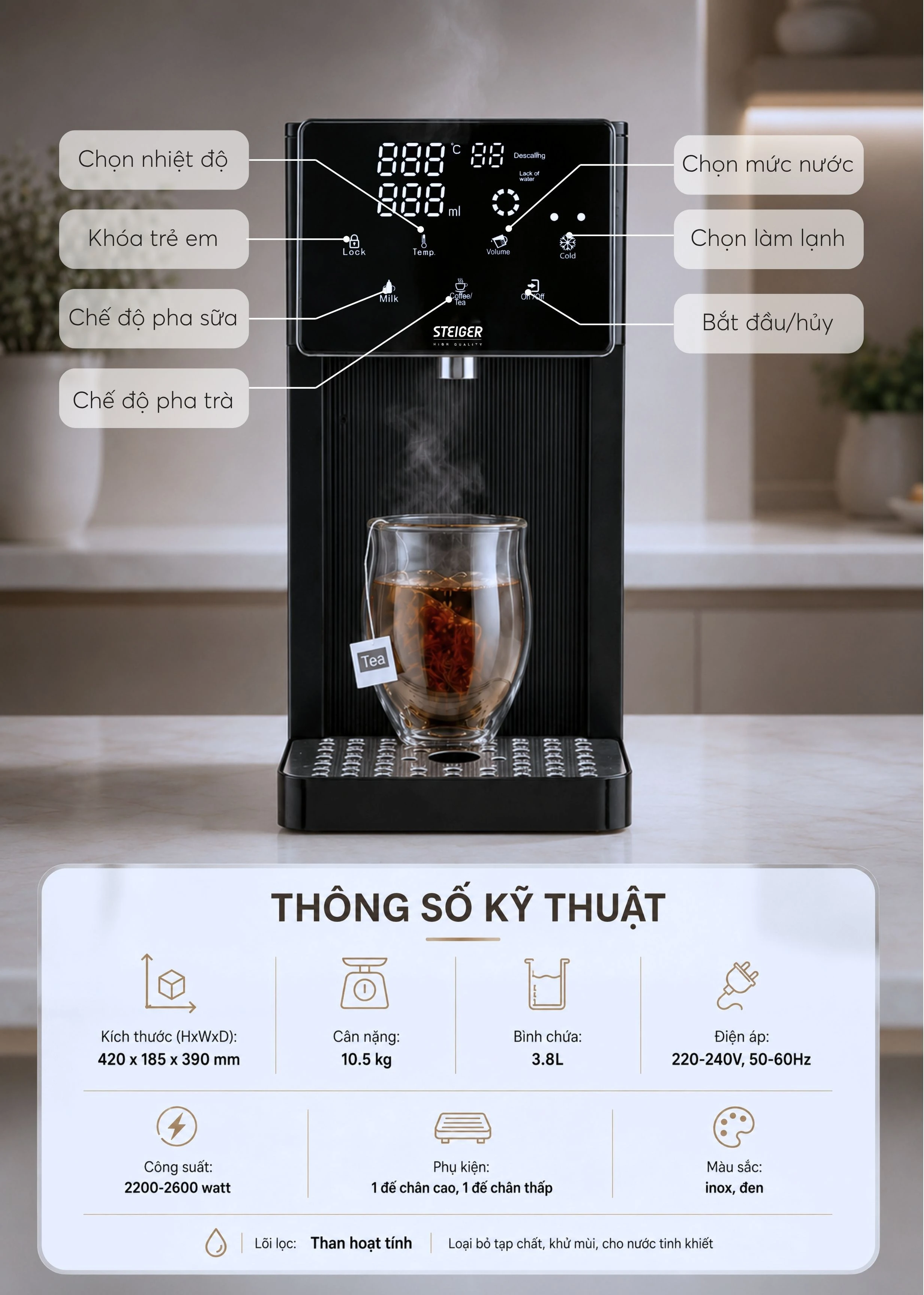 Bình thủy điện nóng lạnh Steiger STG850 HC