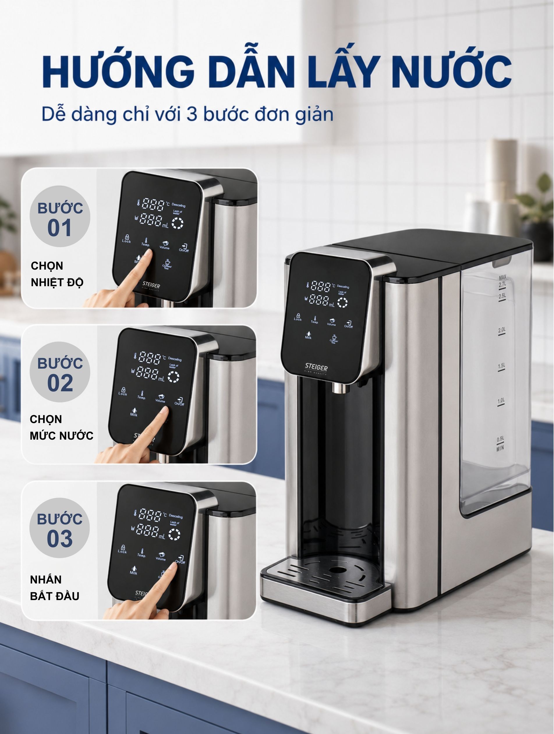Bình thủy điện Steiger STG270-H 2.7L