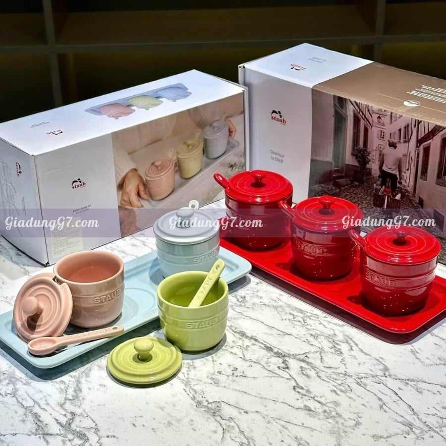 Bộ 3 hũ gia vị Staub 200ml kèm khay thìa