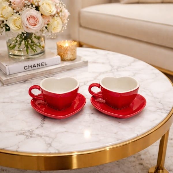 Bộ cốc kèm đĩa Le Creuset 220ml hình trái tim - Màu hồng/Đỏ