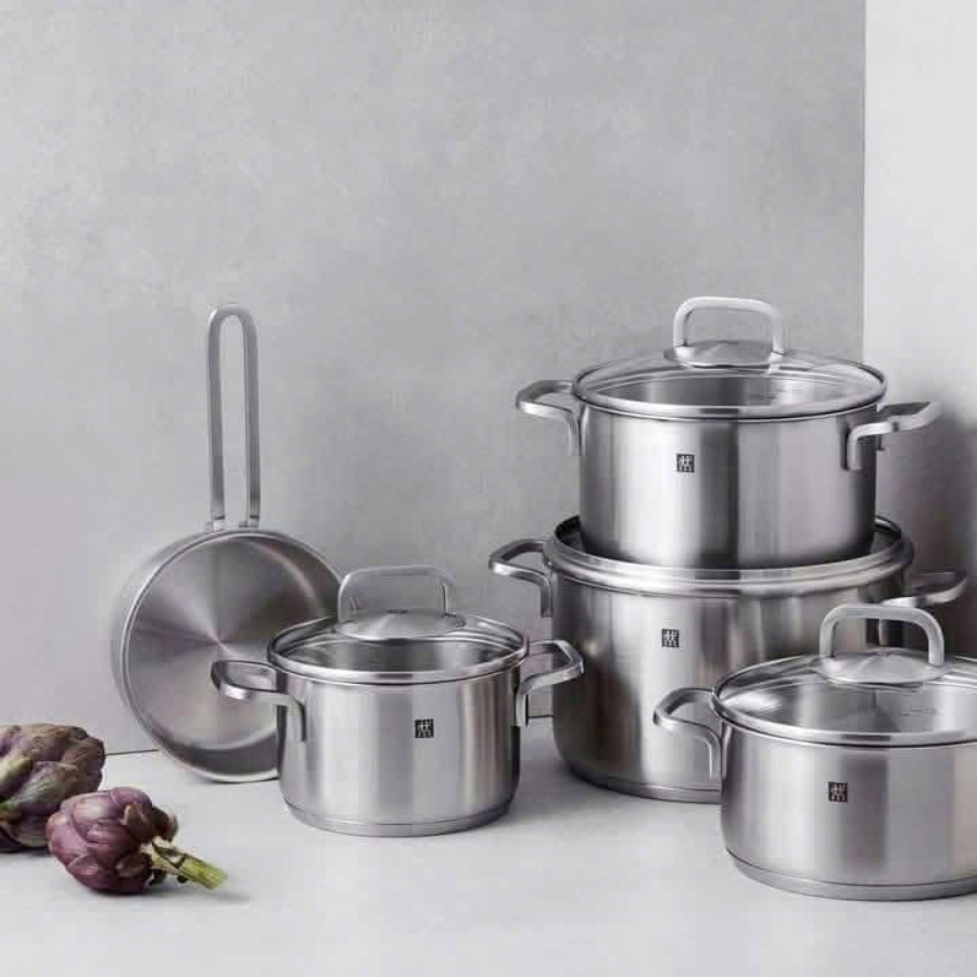 Bộ Nồi Zwilling Cube 5 Món Kèm Quánh – Inox 18/10, Đáy Sigma Classic 3 Lớp, Dùng Được Bếp Từ