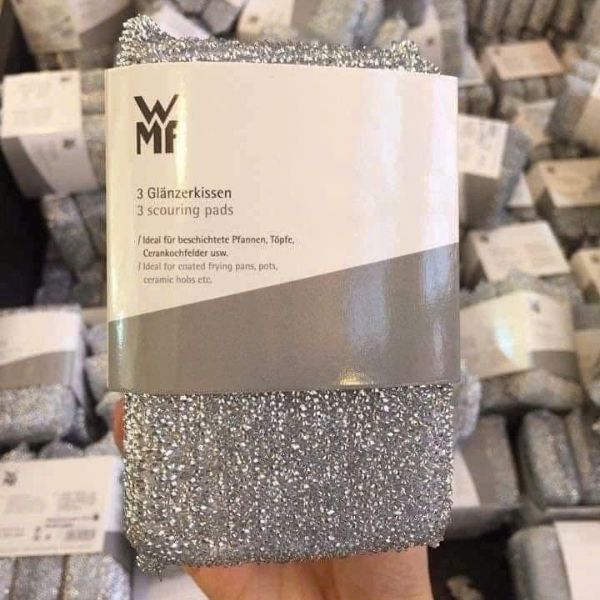Set 3 bông rửa bát WMF Shiny Cushion, mút xốp chống trầy xước, chất liệu Lurex, lý tưởng cho chảo, nồi chống dính, bếp gốm sứ