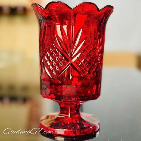 Chân nến pha lê Dublin Hurricane 19cm màu đỏ kiêm cắm hoa