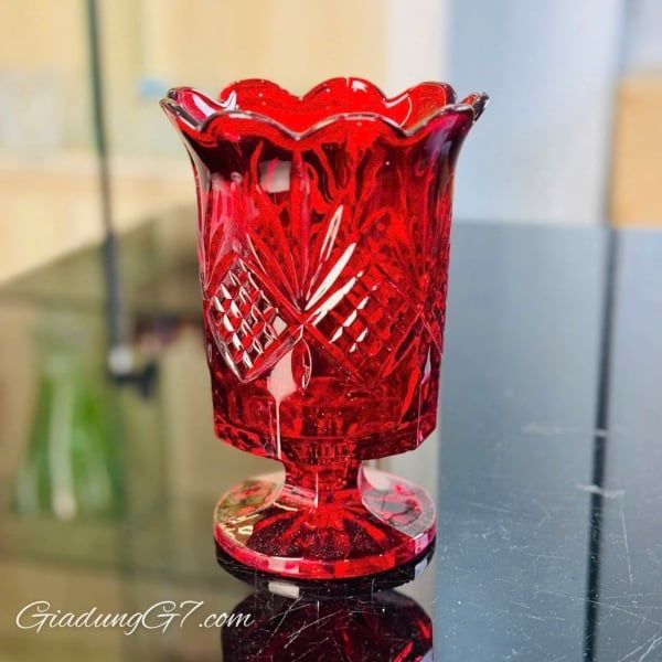 Chân nến pha lê Dublin Hurricane 19cm màu đỏ kiêm cắm hoa