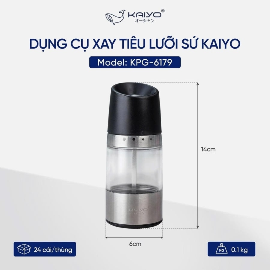 Dụng cụ xay tiêu lưỡi sứ Kaiyo KPG-6179 Lưỡi sứ cao cấp: Siêu bền, không lo gỉ sét như lưỡi kim loại