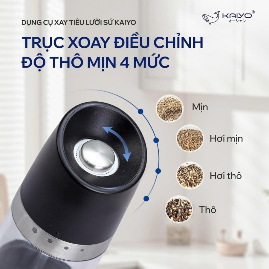 Dụng cụ xay tiêu lưỡi sứ Kaiyo KPG-6179 Lưỡi sứ cao cấp: Siêu bền, không lo gỉ sét như lưỡi kim loại