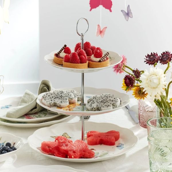 Khay đĩa ba tầng Lenox Butterfly Meadow Được làm bằng sứ trắng Lenox chống sứt mẻ