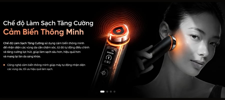 Máy chăm sóc da mặt Medicube Age-R Booster Pro Chế độ Booster Mode (Đèn LED cam): Điện di đẩy sâu tinh chất