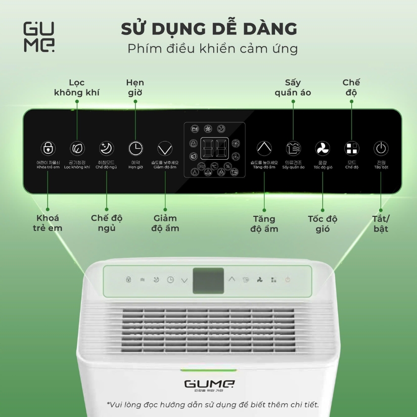 Máy hút ẩm kèm lọc không khí Gume GM-D2 Độ ẩm cân bằng – Dễ chịu suốt ngày dài