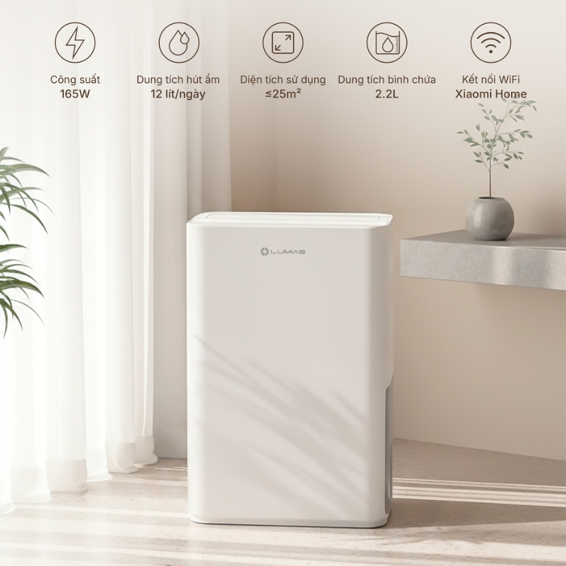 Máy hút ẩm Lumias D6S-12L là lựa chọn lý tưởng cho những không gian có diện tích dưới 25m2