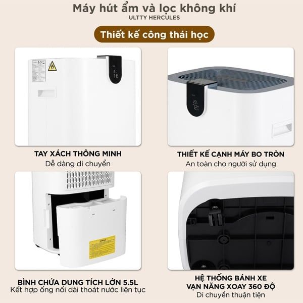 Máy hút ẩm và lọc không khí U Ultty HERCULES (30L/ngày, 125m2) chế độ hút ẩm đa dạng và linh hoạt