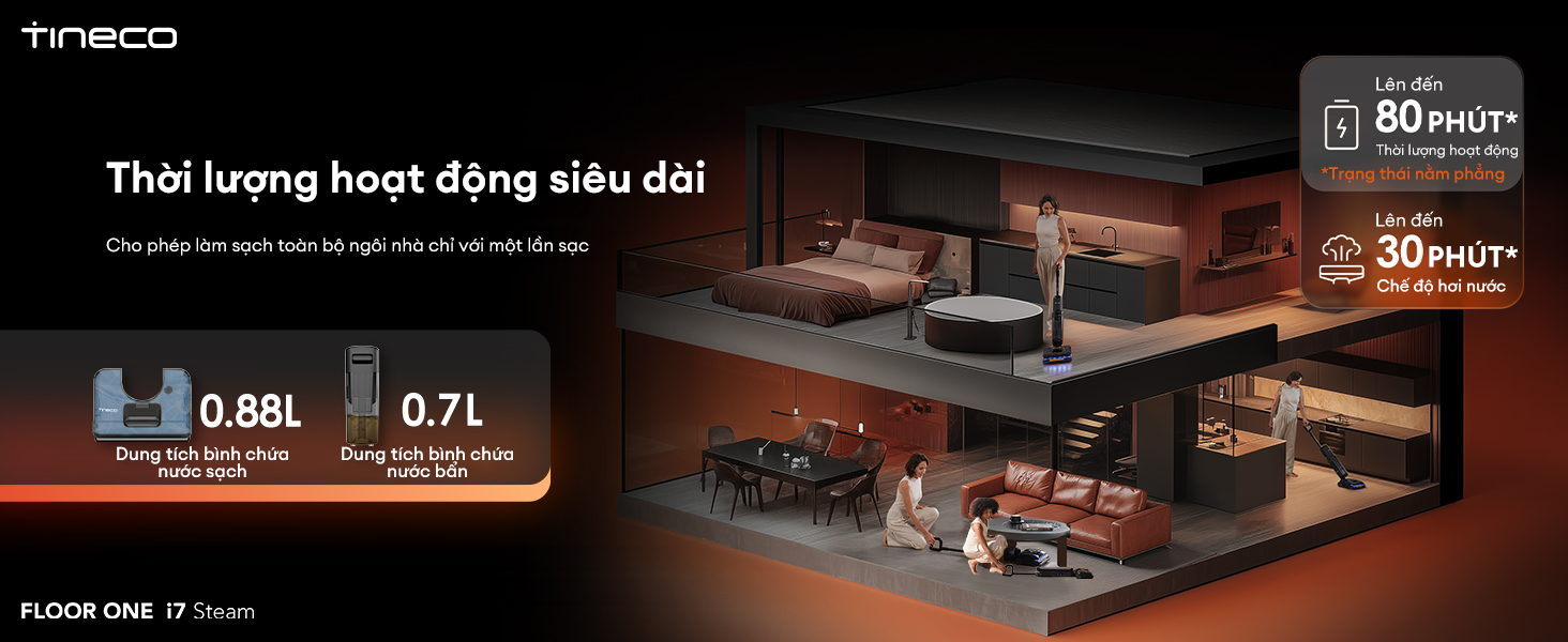 Máy hút bụi lau sàn khô ướt Tineco Floor One i7 Steam