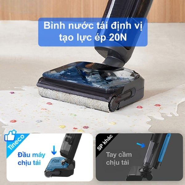 Máy hút bụi lau sàn khô ướt Tineco FLOOR ONE S6 Stretch Extreme Hiệu suất làm sạch tối ưu hơn nhờ bình chứa nước sạch được tái định vị và thiết kế xoay 45 độ