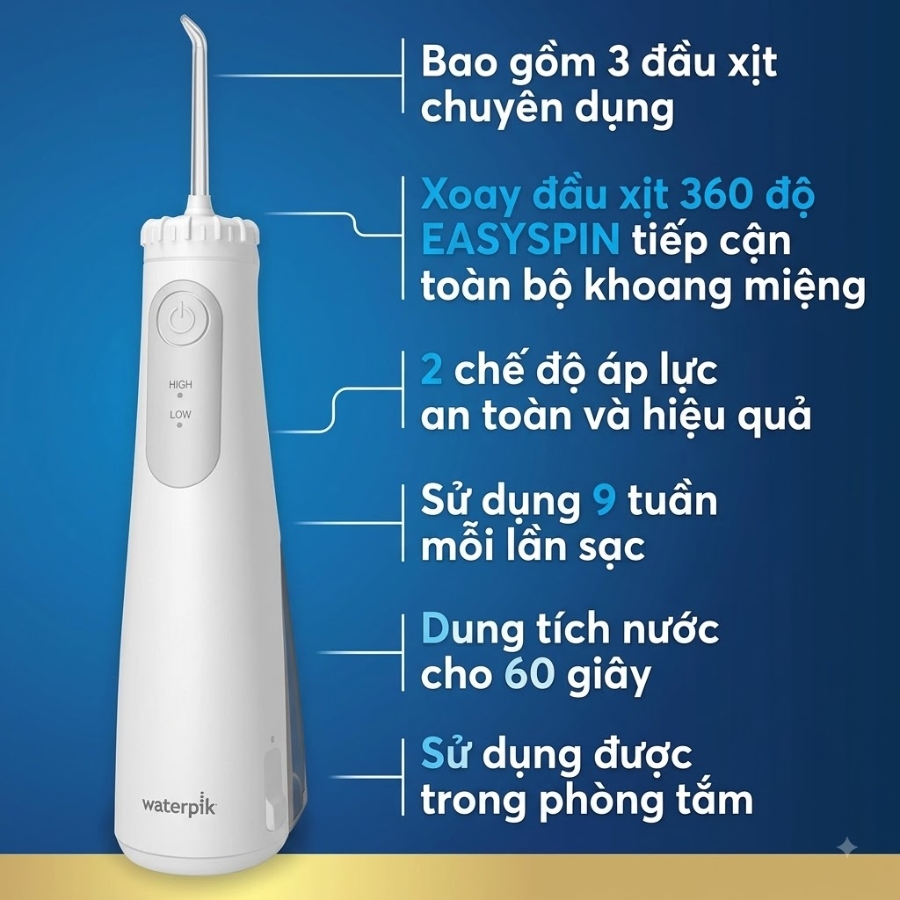 Máy tăm nước Waterpik WF-27EU010 hoàn hảo để sử dụng tại nhà với nhiều tính năng