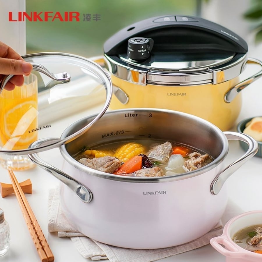 Nồi áp suất Linkfair 20cm 3L Màu sắc đẹp bắt mắt. Thiết kế dáng nồi cực đẹp, bỏ nắp ra sử dụng như một nồi canh