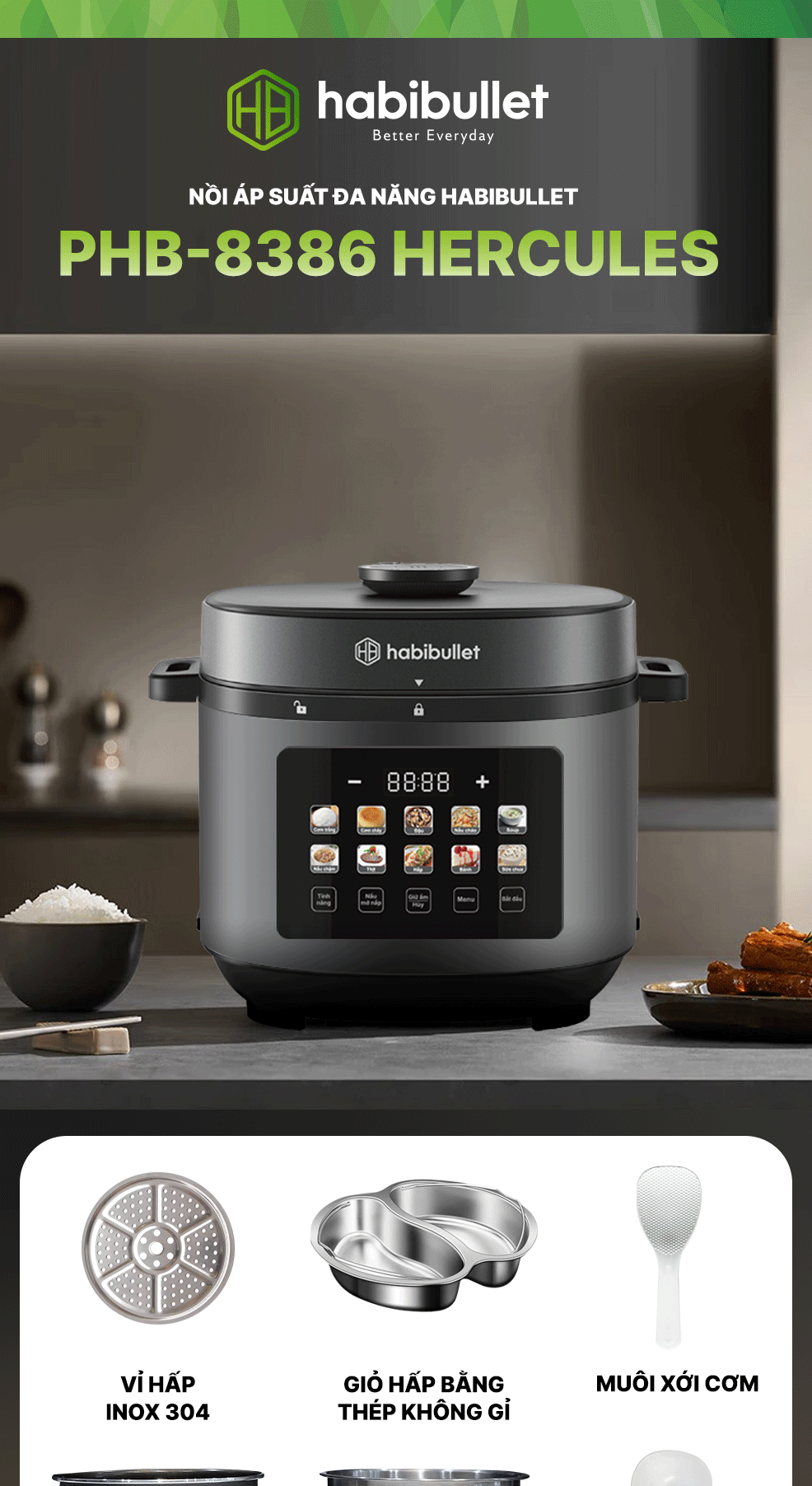 Nồi cơm áp suất đa năng Habibullet PHB-8386
