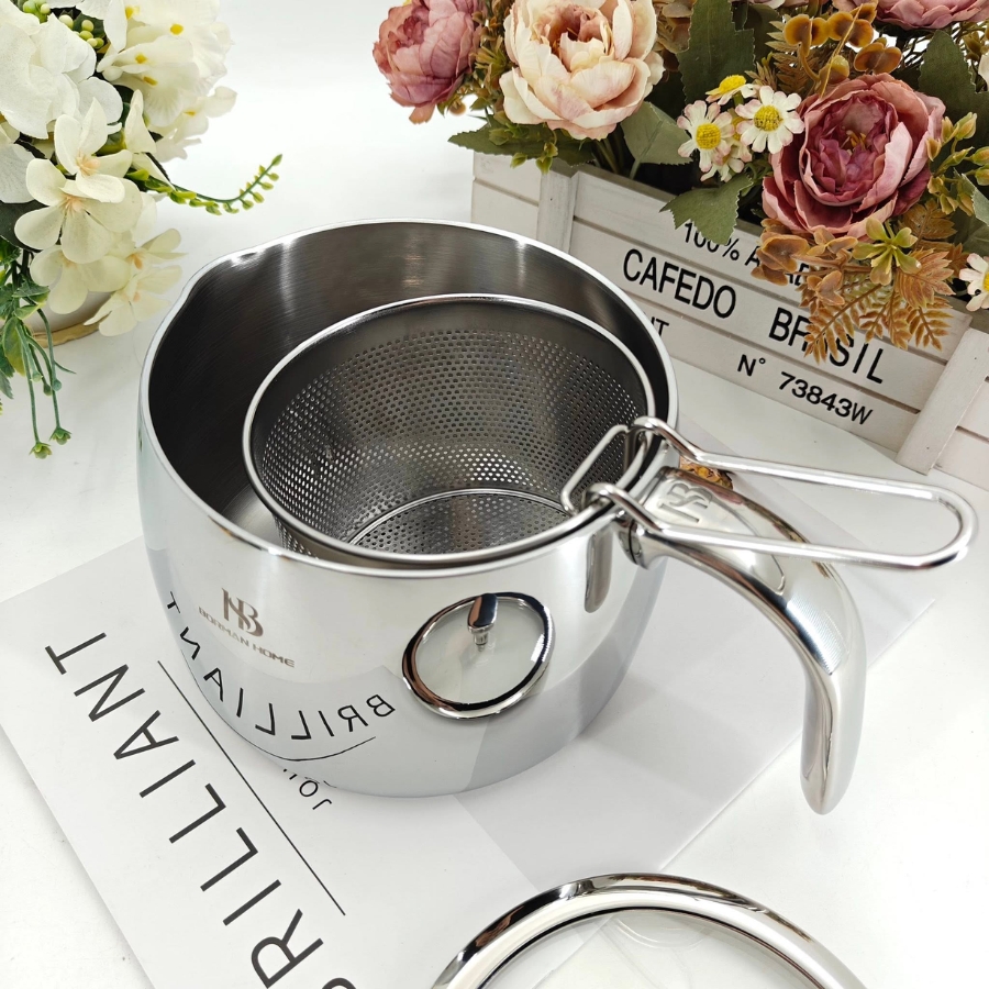 Nồi đa năng kèm lưới chiên/lọc Borman Home14cm kèm giỏ chiên/lọc inox – Gọn gàng, đa năng cho căn bếp hiện đại