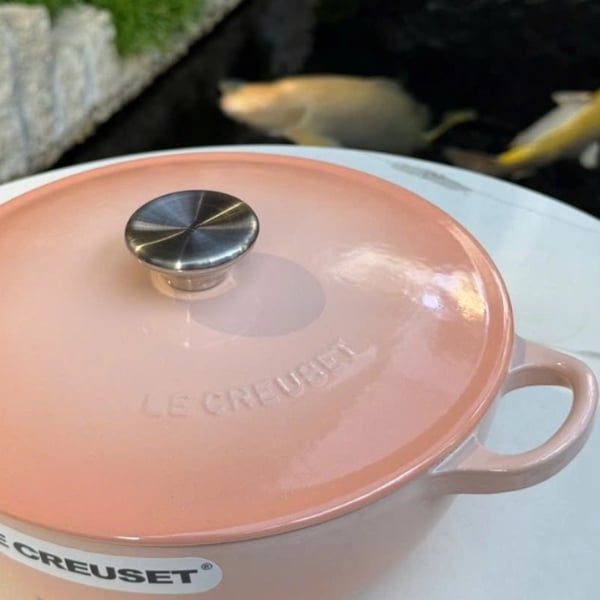 Nồi gang Le Creuset La Marmite Peche 26cm từ bộ sưu tập Marmite có các thành bên được làm tròn, giúp dễ dàng khuấy và nấu trong một nồi.