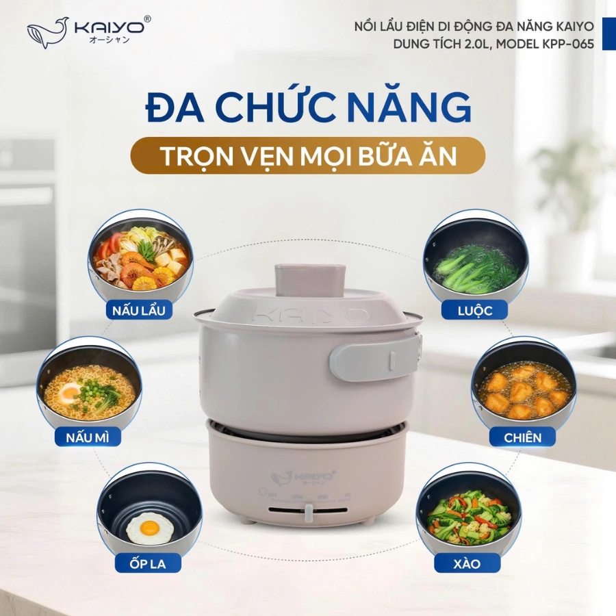 Nồi lẩu điện di động đa năng Kaiyo KPP-065 2L – Gấp gọn tiện lợi, nấu ăn mọi lúc mọi nơi