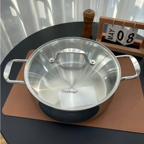 Nồi lẩu lùn Chockmen 26cm/ 28cm Chất liệu: inox 18/10 (tương đương inox 316 theo tiêu chuẩn nội địa Trung