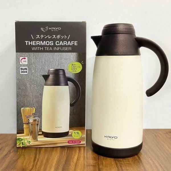 Phích giữ nhiệt Kaiyo 1100ml pha trà 2 lớp inox có lõi lọc Lõi lọc trà inox 304 với lưới lọc mịn, đáp ứng mọi nhu cầu pha các loại trà.