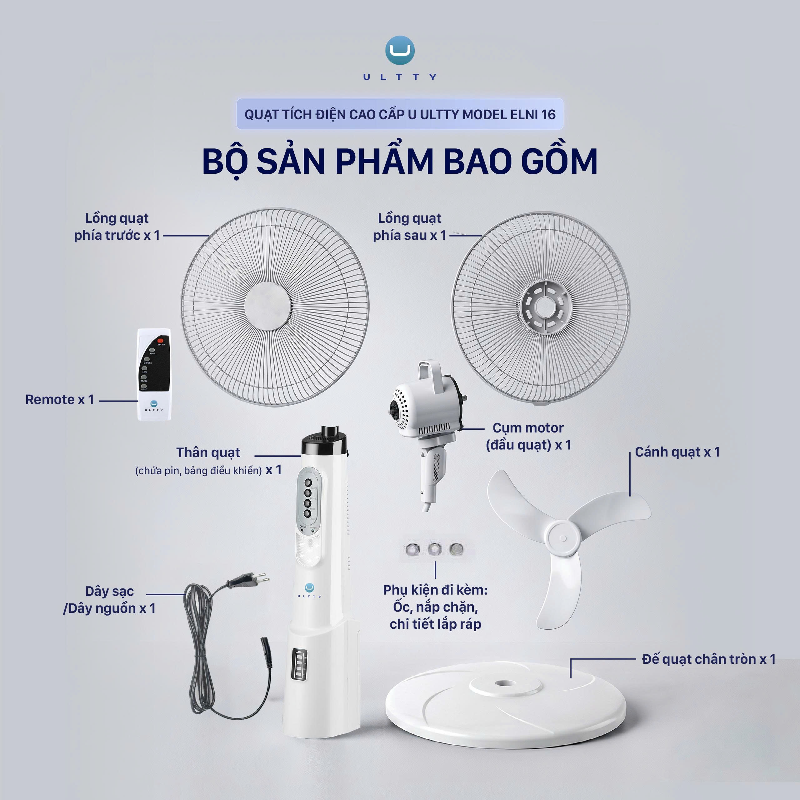 Quạt tích điện U Ultty ELNI 16 Điều khiển trực quan – Dễ thao tác