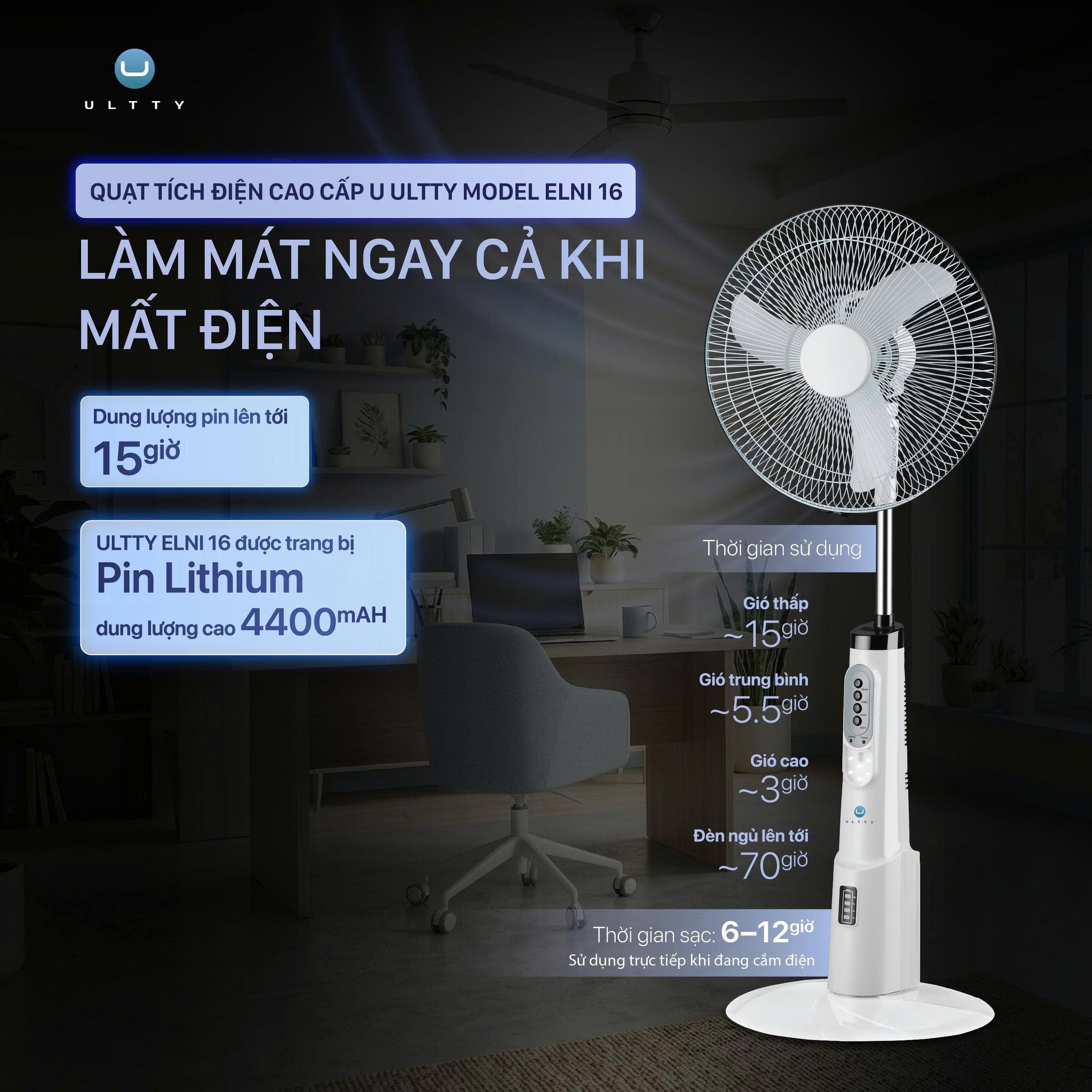 Quạt tích điện U Ultty ELNI 16 Pin Lithium hiệu suất cao