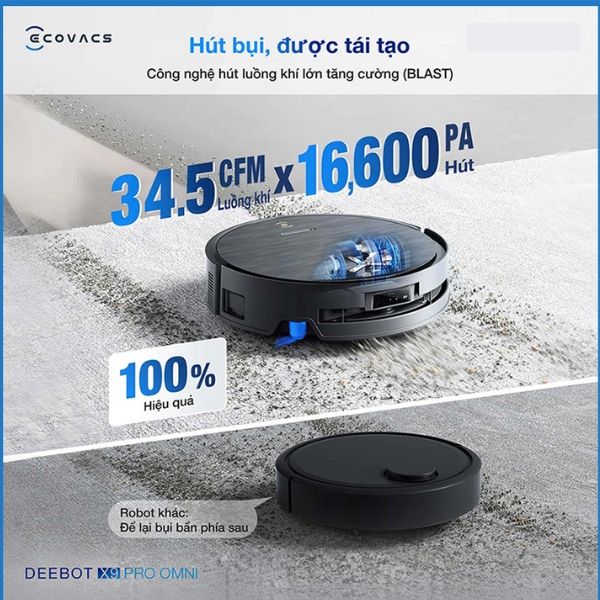 Robot hút bụi Ecovacs Deebot X9 Pro Omni Hiệu quả hút bụi vượt trội được định nghĩa lại bằng công nghệ lau nhà BLAST Solution