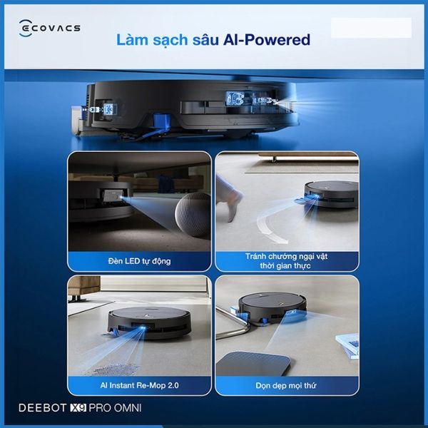 Robot hút bụi Ecovacs Deebot X9 Pro Omni Cảm Biến AI Mới & Chổi Phụ Tăng Hiệu Quả Làm Sạch