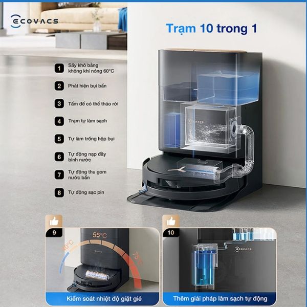 Robot hút bụi lau nhà Ecovacs X9 Pro Omni là mẫu mới nhất thuộc dòng X Series vừa ra mắt tại sự kiện AWE Thượng Hải 2025.