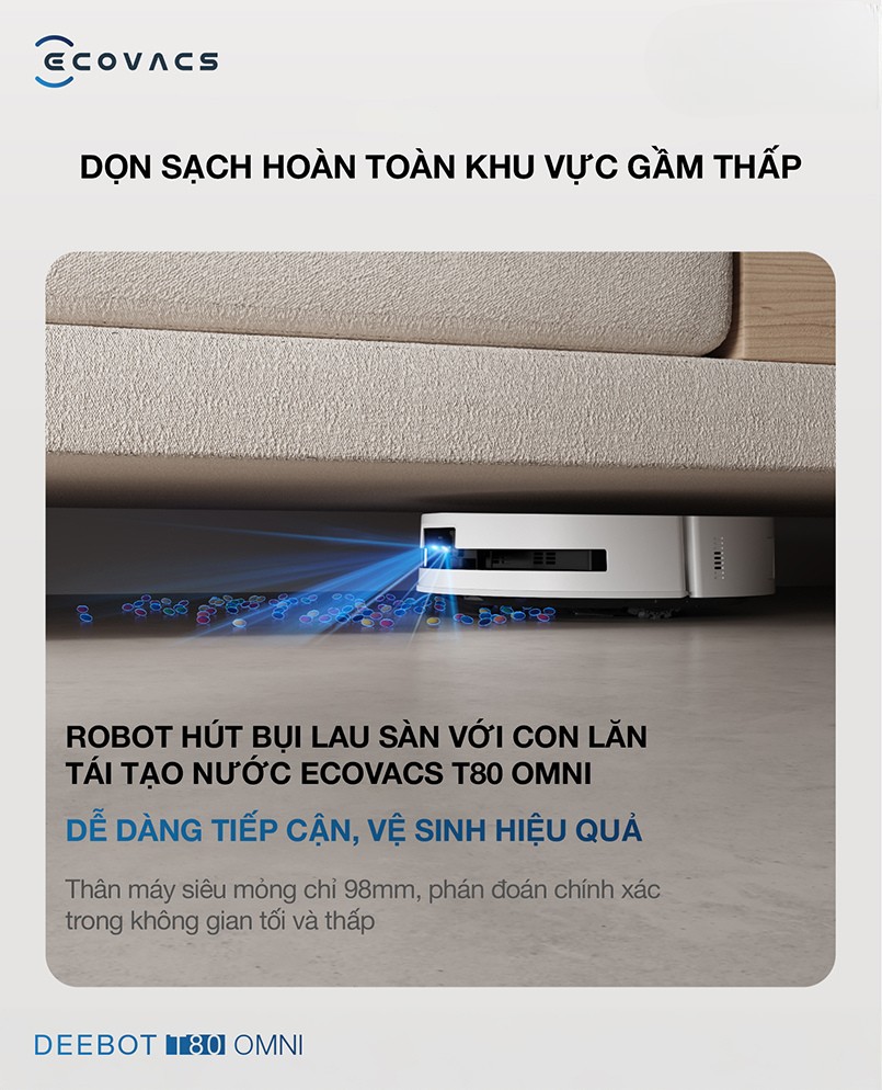 Robot Hút Bụi Lau Nhà Ecovacs Deebot T80 Omni (Đen/ Trắng)
