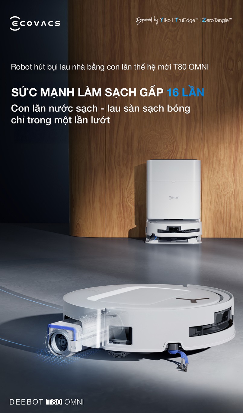 Robot Hút Bụi Lau Nhà Ecovacs Deebot T80 Omni (Đen/ Trắng) nâng cao khả năng làm sạch sàn nhà với trí thông minh robot tiên tiến.