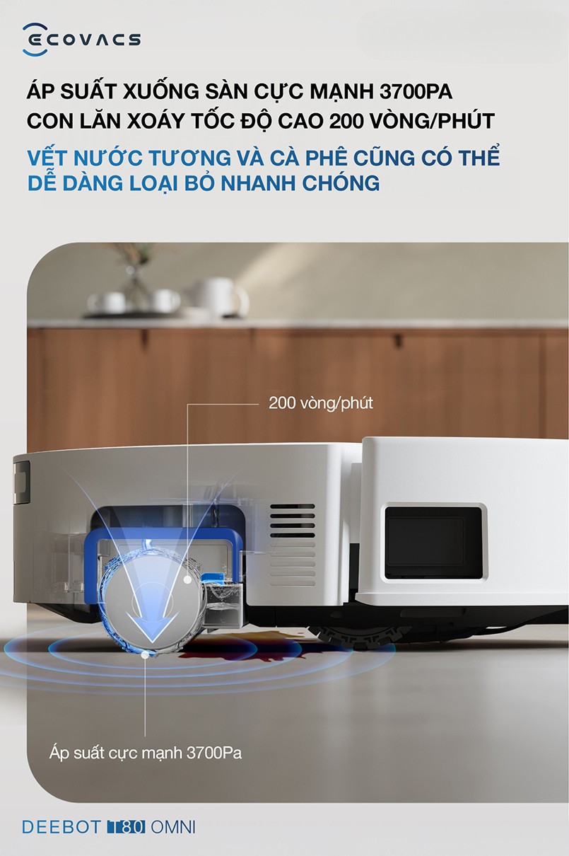 Robot Hút Bụi Lau Nhà Ecovacs Deebot T80 Omni (Đen/ Trắng)