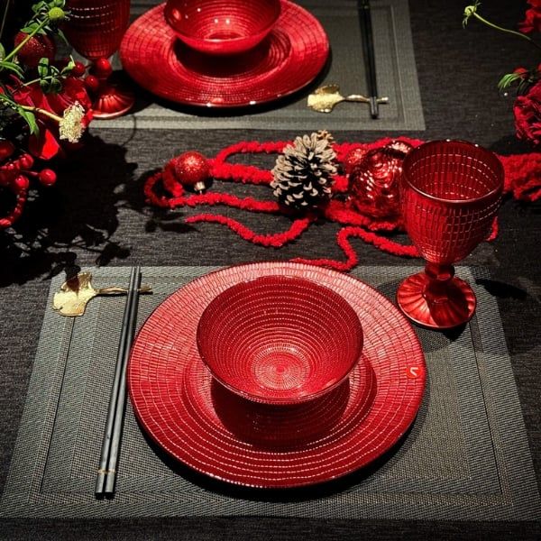 Set 18 món bát đĩa ly Viola - Màu đỏ