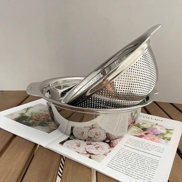 Set rổ chậu Inox Chockmen 27cm - Hình Tròn – Bộ Đôi Nhà Bếp Đa Năng, Chắc Chắn, Tiện Dụng