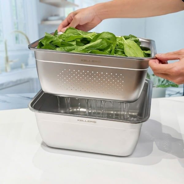 Set Rổ Chậu Inox Keller 32cm - Vật Liệu Thép Không Gỉ Cao Cấp