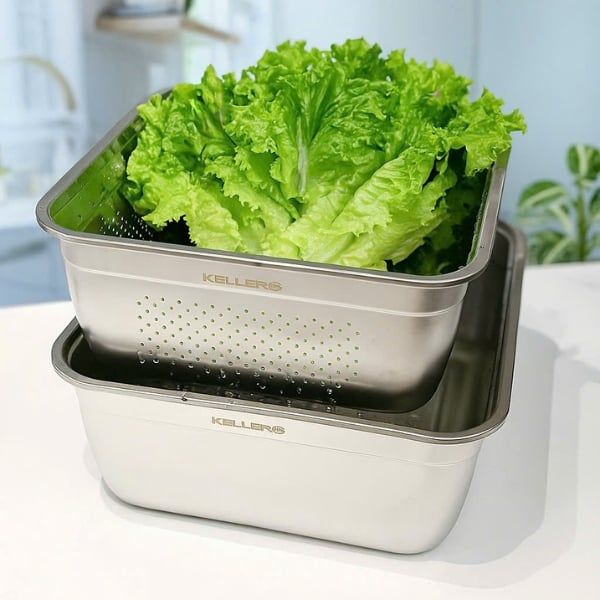 Set Rổ Chậu Inox Keller 32cm Inox 304 cao cấp – sáng bóng, không gỉ, bền đẹp theo thời gian