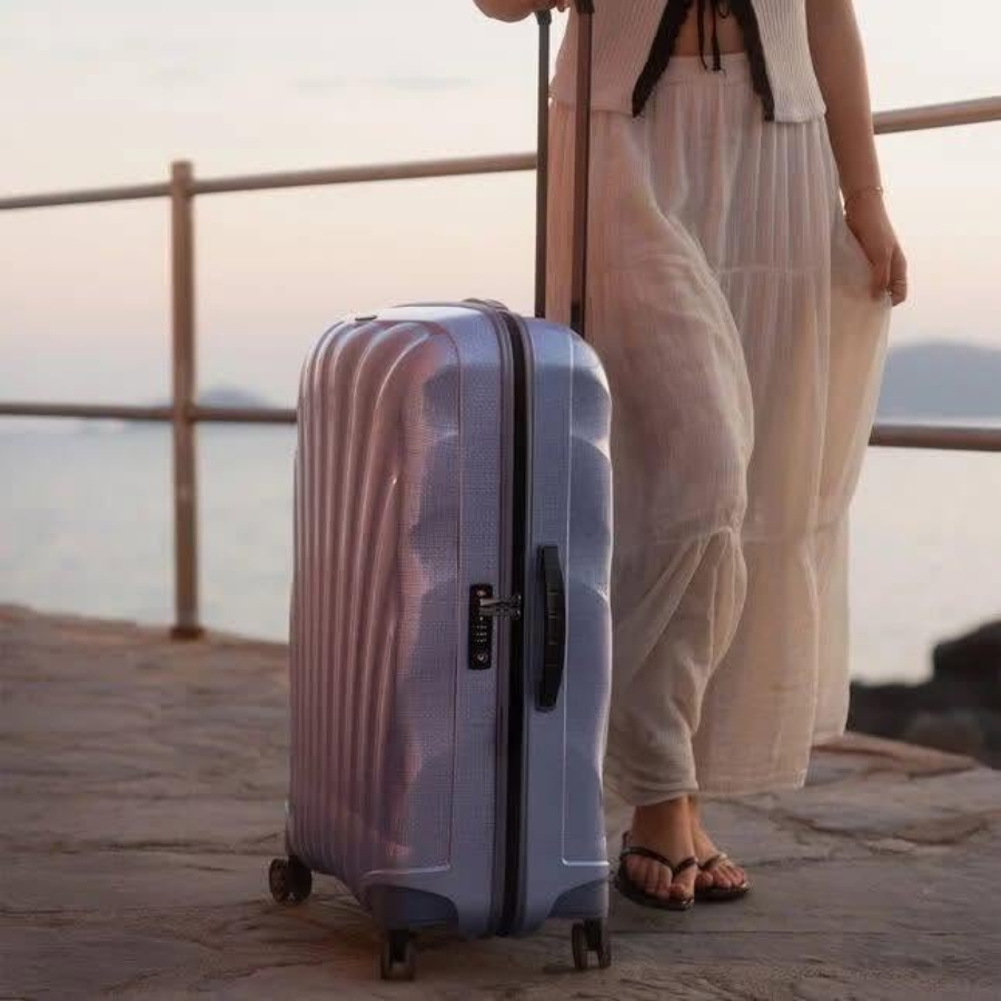 Vali Samsonite C-Lite / Clite - Màu tím Lavender Bánh xe quay kép thiết kế tùy chỉnh với lốp cao su bền và yên tĩnh trong mọi tình huống