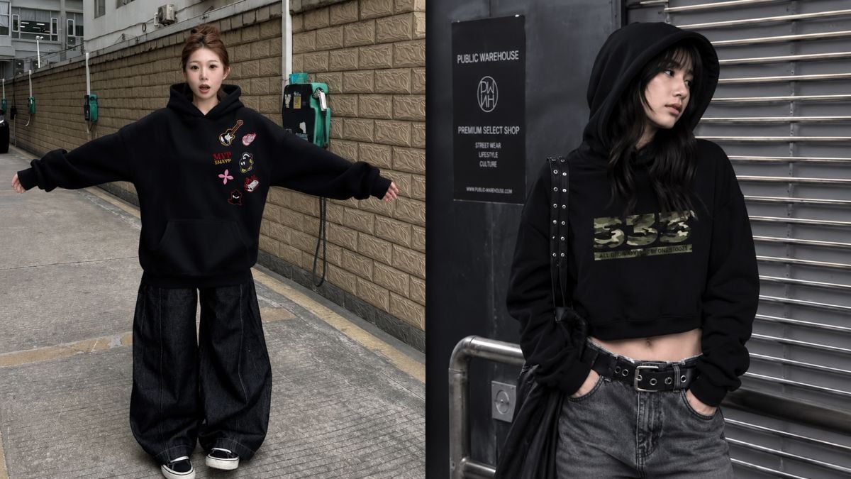 Áo hoodie oversized và cropped giúp cân tỷ lệ outfit