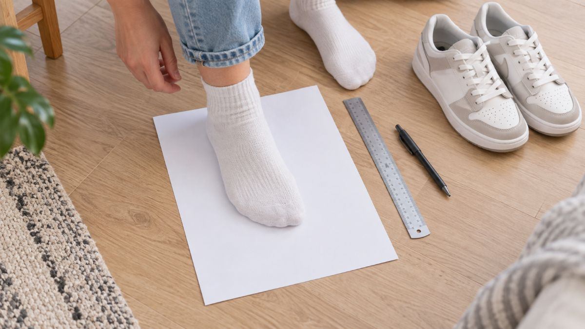 Chuẩn bị giấy, bút và thước để đo size giày nữ tại nhà