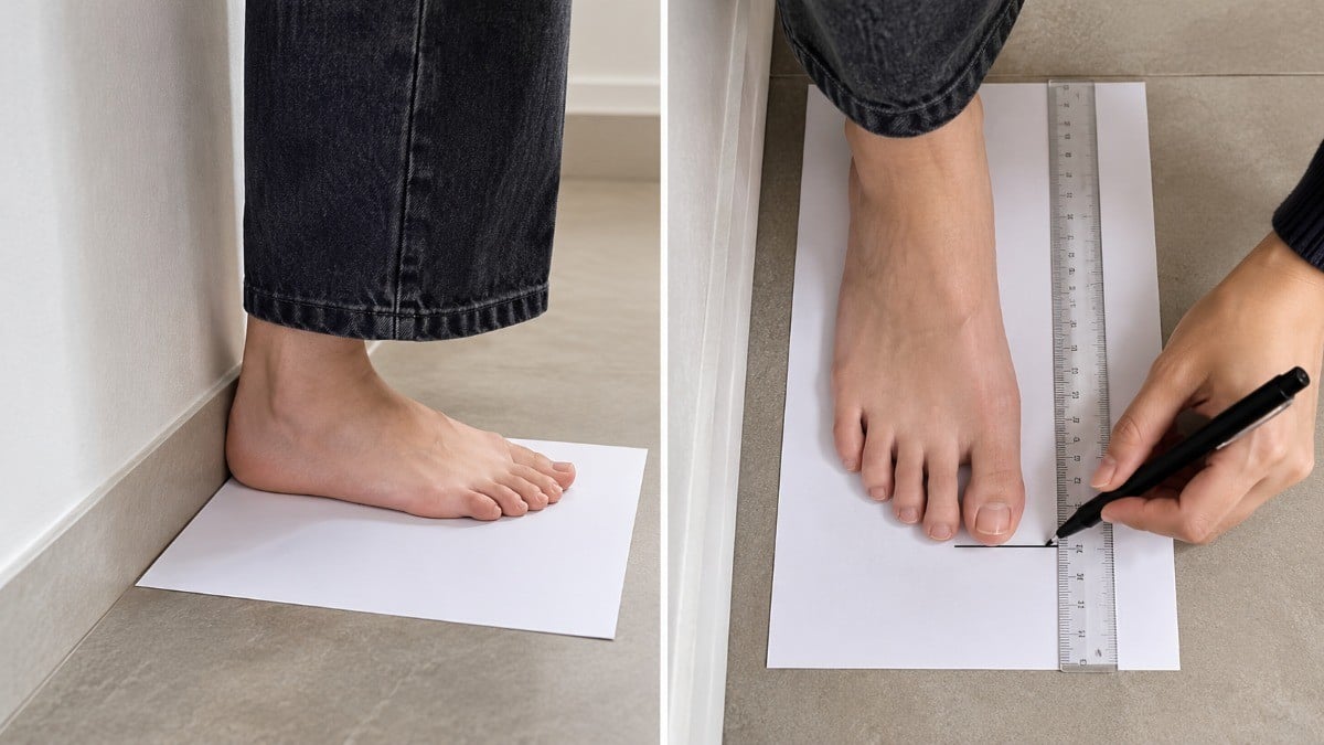 Đánh dấu gót và đầu ngón dài nhất khi đo chân chọn size giày nữ