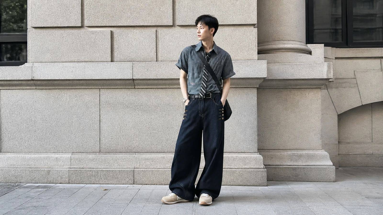 Sneaker tạo trọng lượng phần dưới trong outfit Y2K streetwear