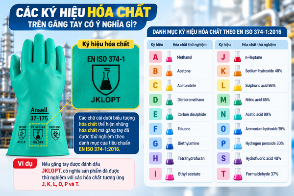 Các kí hiệu hóa chất trên găng tay chống hóa chất