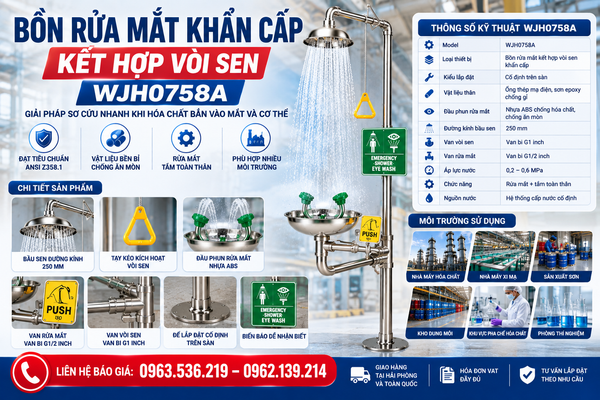 Bồn rửa mắt khẩn cấp kết hợp vòi sen tắm